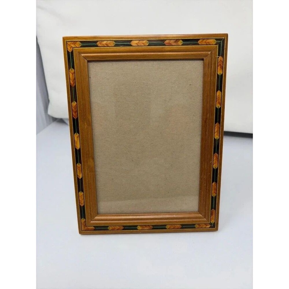 Vintage Fetco Marquetry Inlaid Wood 5x7 Picture Frame Geometric Art Deco Boho